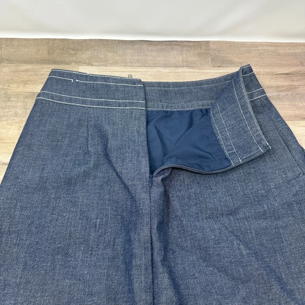 Ann Taylor Women's Blue Denim Faux Wrap‎ Lined A- Line Skirt Size 4P Petite